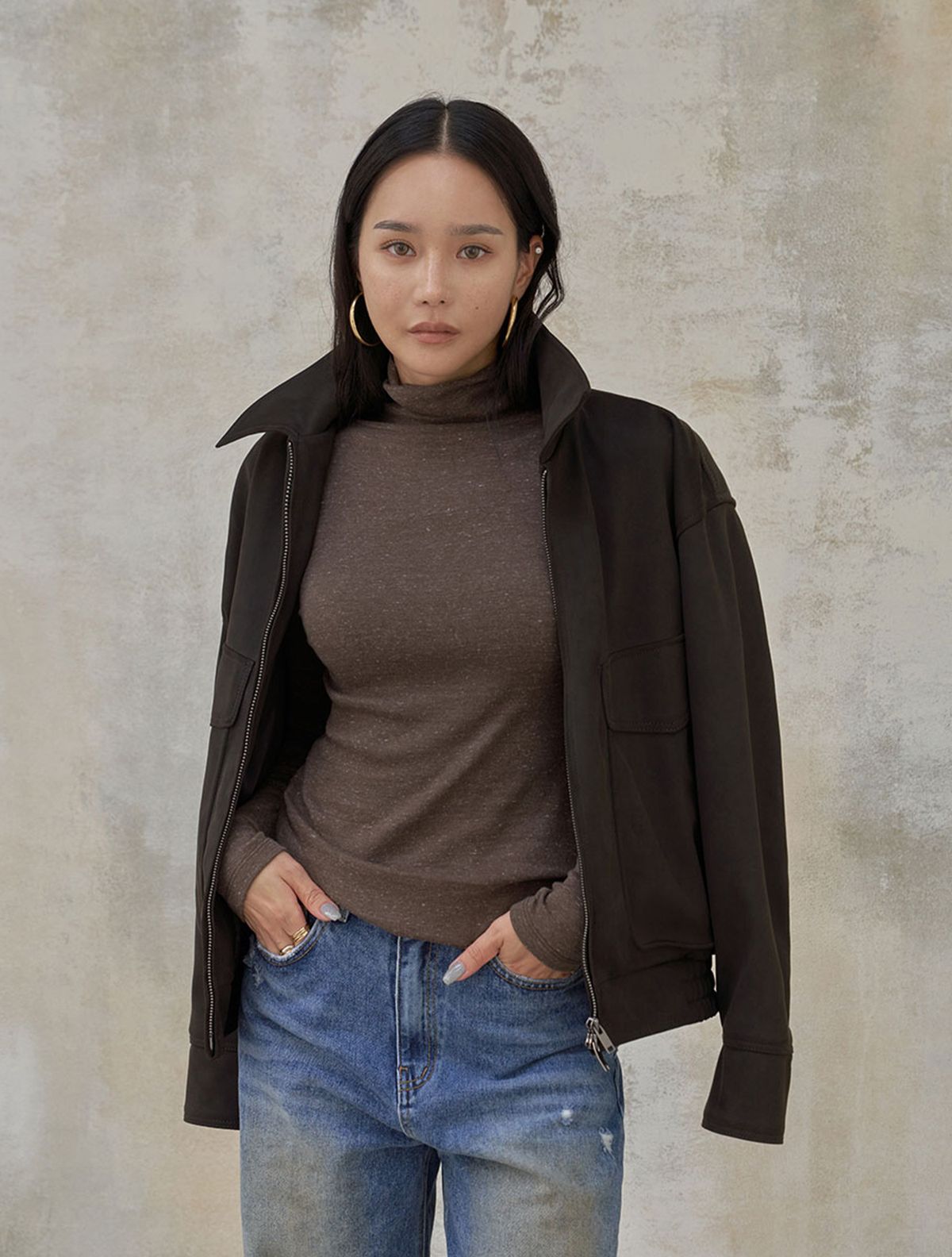 메무아(MEMUA) SUEDE 절개라인 블루종자켓