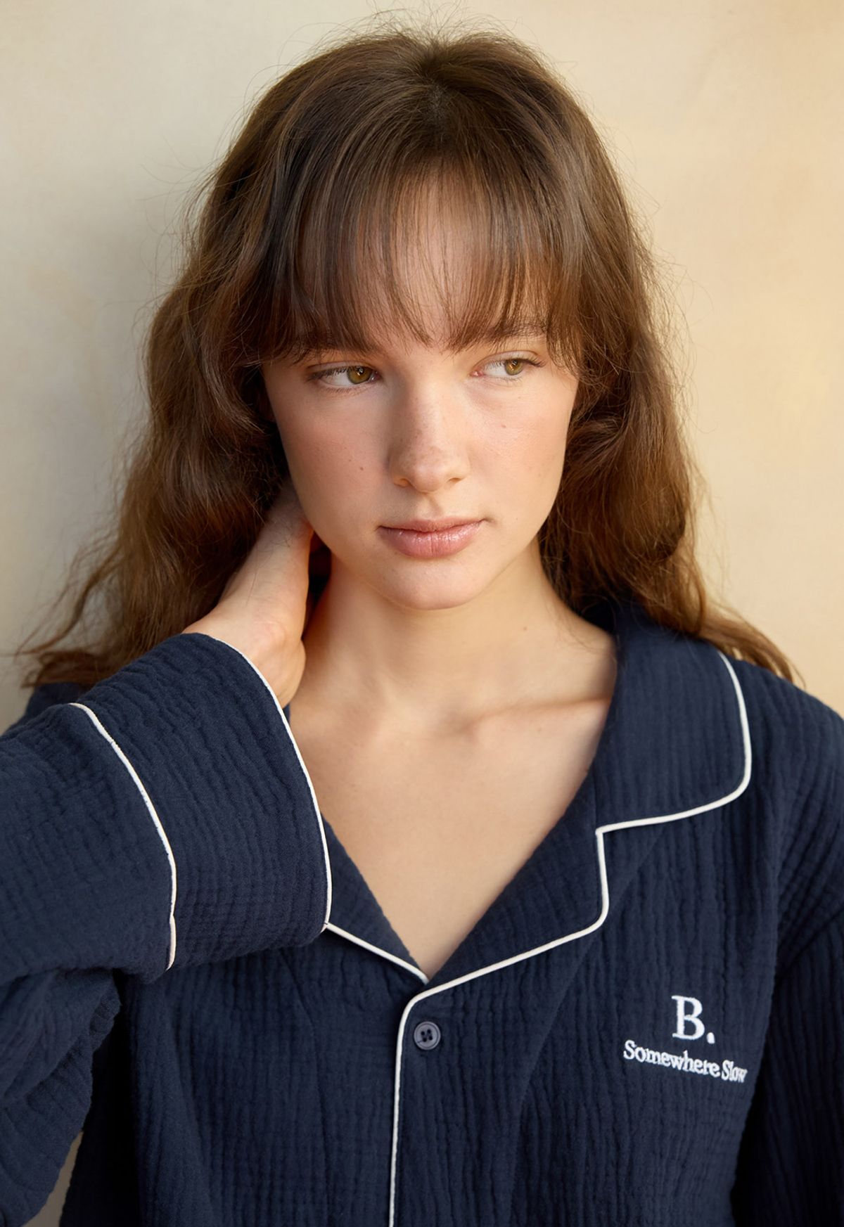 보일하우스(BOIL HOUSE) Slow Cotton Piping Pajamas Set (navy)