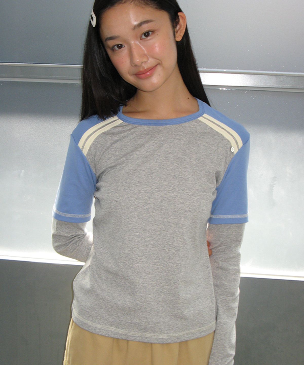론론(RONRON) SPORTY SLIM LAYERED LONG SLEEVE GREY BLUE