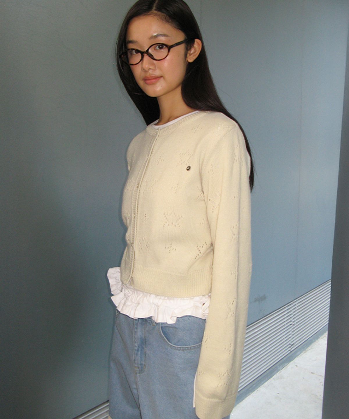 론론(RONRON) STAR PATTERN SCOTCH CARDIGAN IVORY