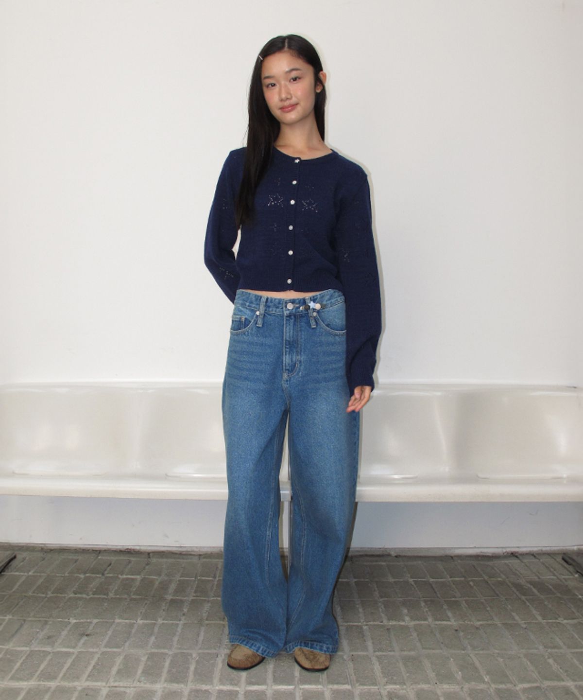 론론(RONRON) STAR PATTERN SCOTCH CARDIGAN NAVY