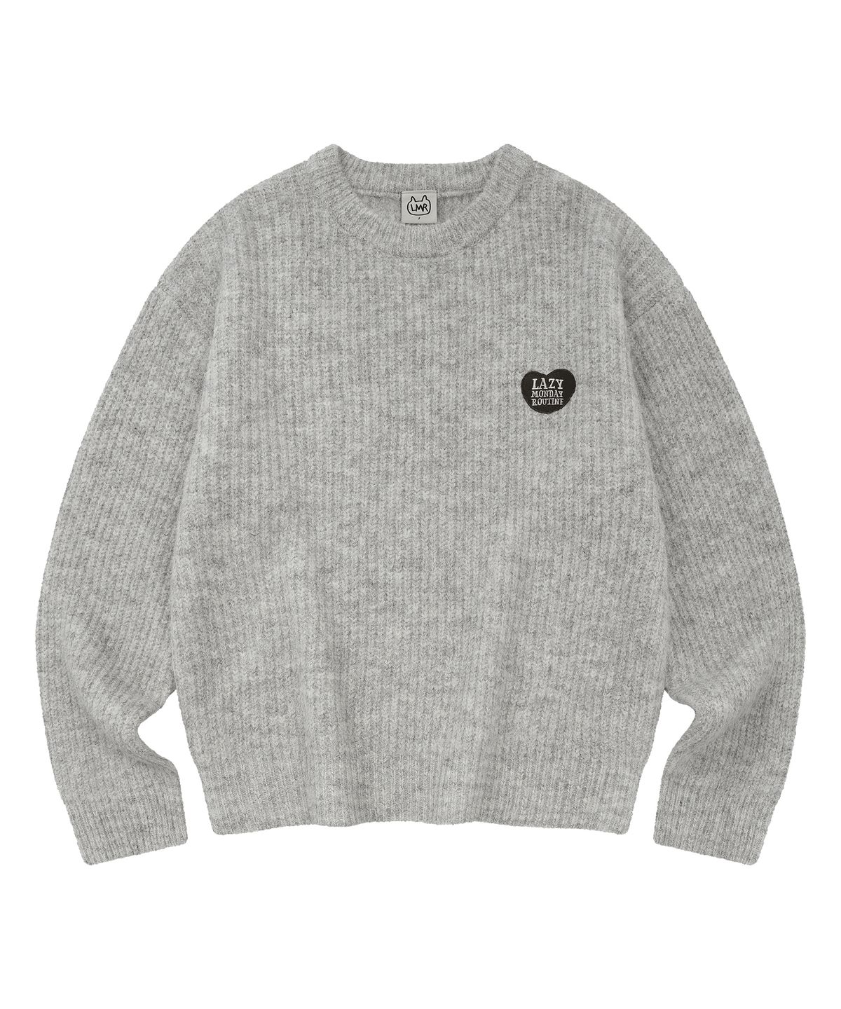 엘엠알(LMR) 헤어리 하트 자수 풀오버 니트 LIGHT GREY