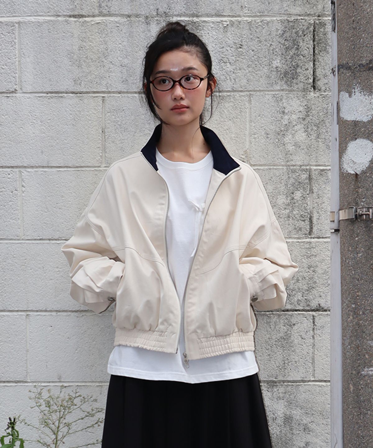 론론(RONRON) TWO TONE COTTON BLOUSON IVORY