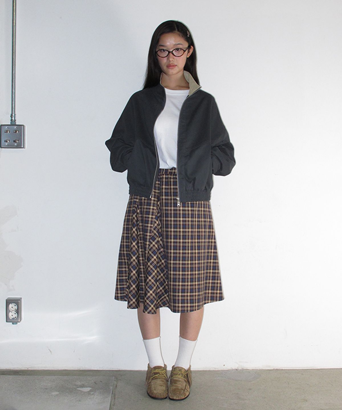 론론(RONRON) TWO TONE COTTON BLOUSON CHARCOAL