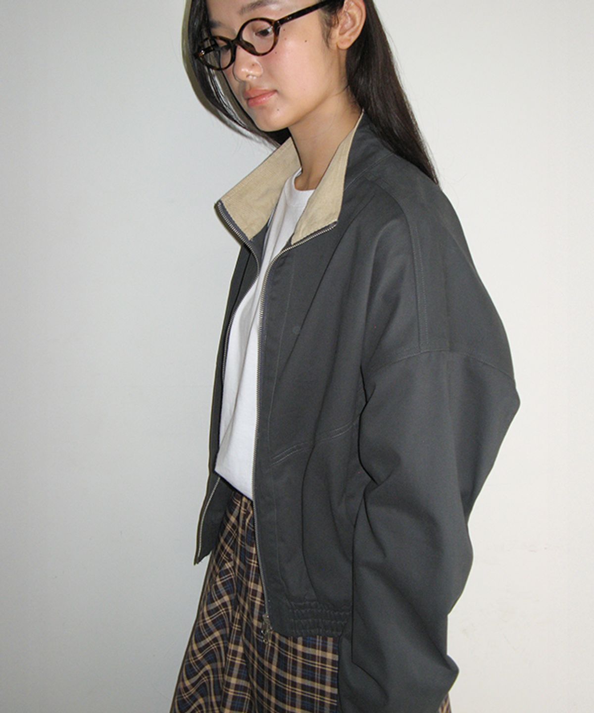 론론(RONRON) TWO TONE COTTON BLOUSON CHARCOAL
