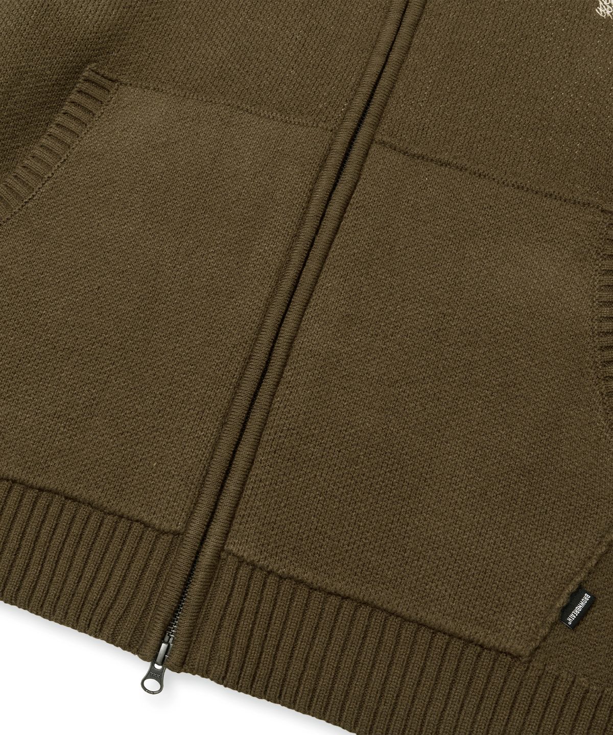 브라운브레스(BROWNBREATH) TAG KNIT HOOD ZIP UP - BROWN