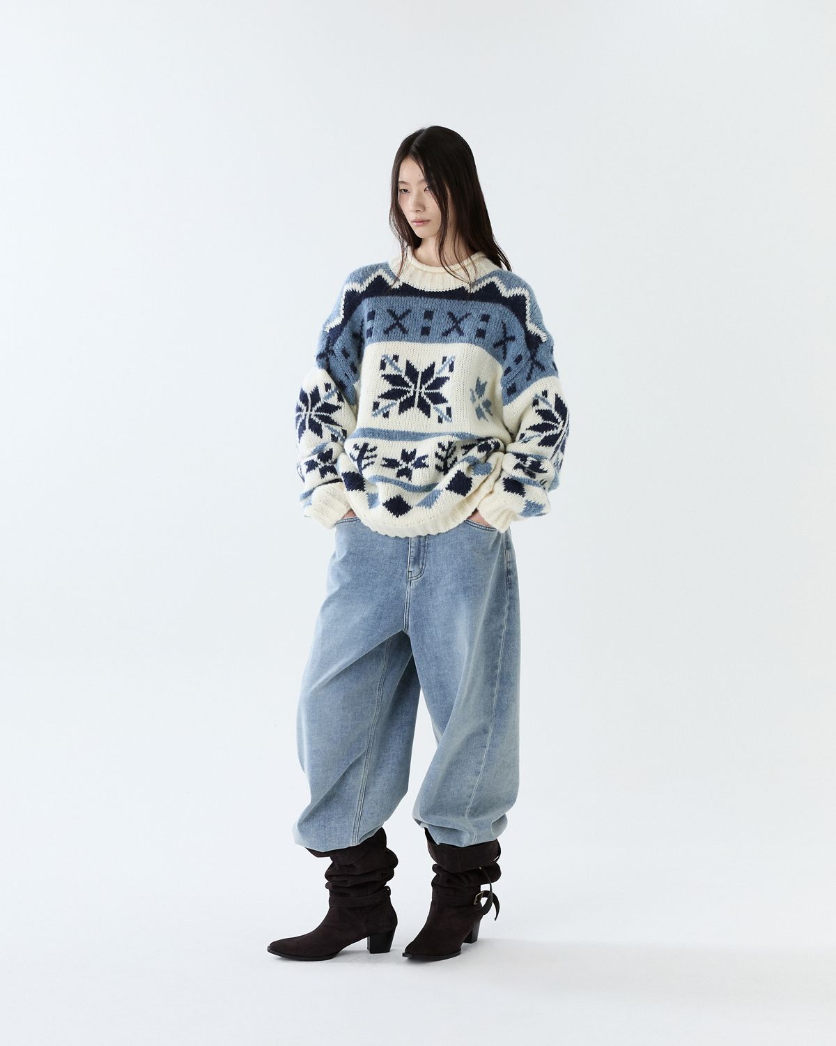 디앤드퀘스천(THEENDQUESTION) Snow jacquard knit top / IVORY