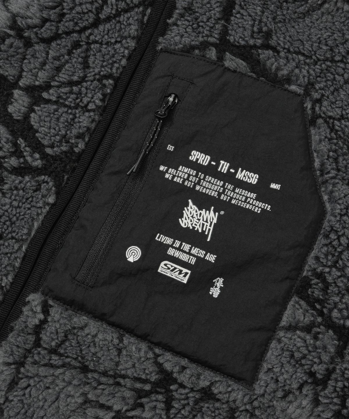 브라운브레스(BROWNBREATH) SPRAWL FLEECE PATTERN VEST - CHARCOAL