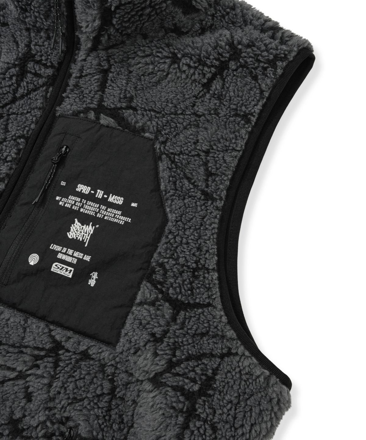 브라운브레스(BROWNBREATH) SPRAWL FLEECE PATTERN VEST - CHARCOAL