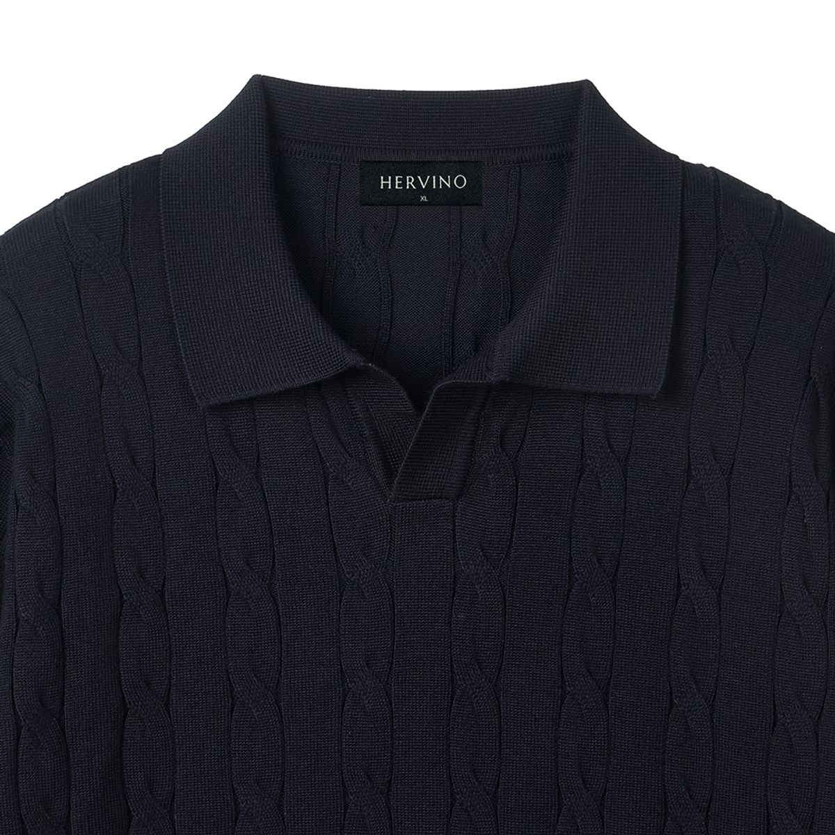 에르비노(HERVINO) 소프트 케이블 오픈카라 머슬 니트[네이비]