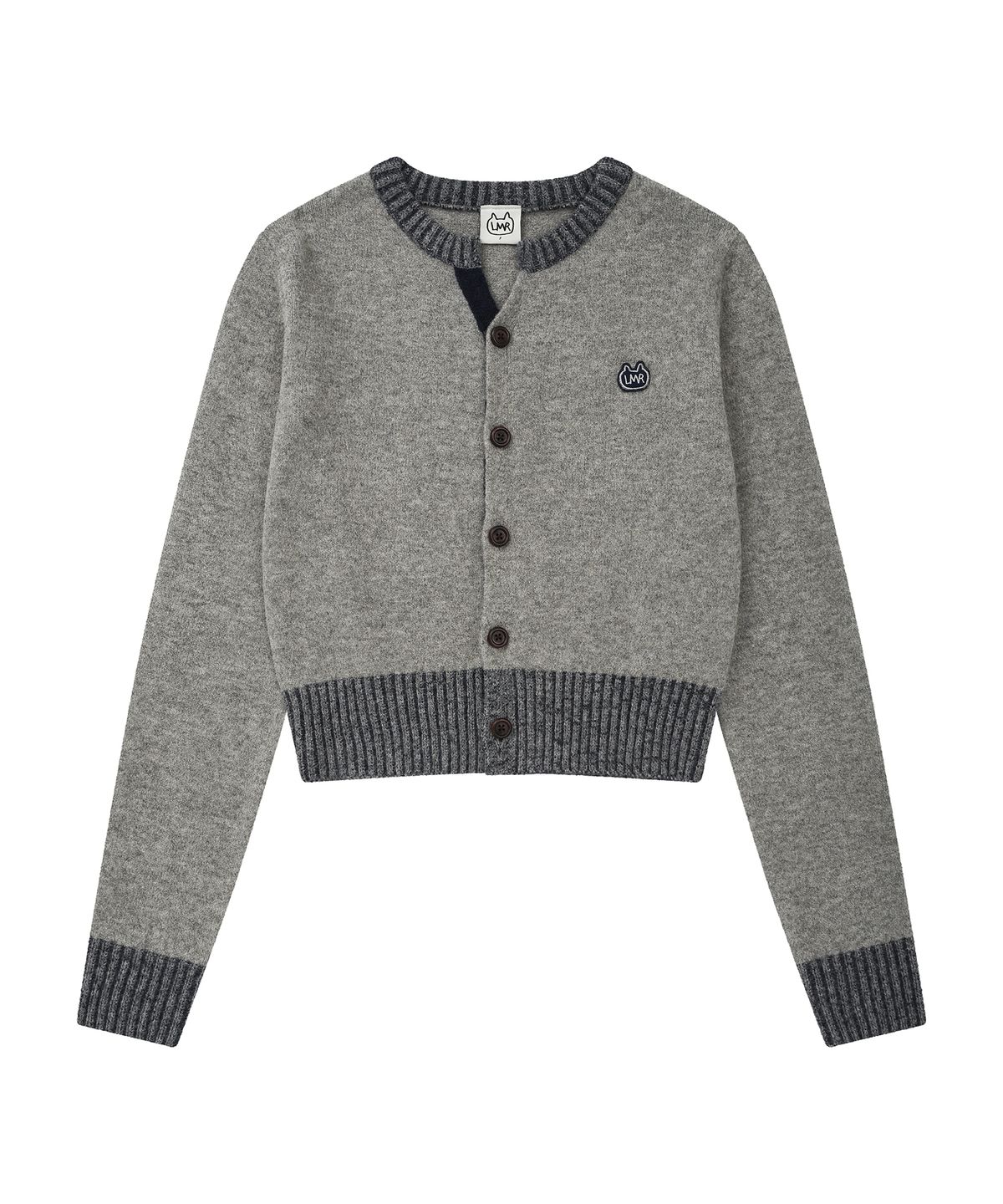 엘엠알(LMR) 배색 포인트 라운드 가디건 LIGHT GREY