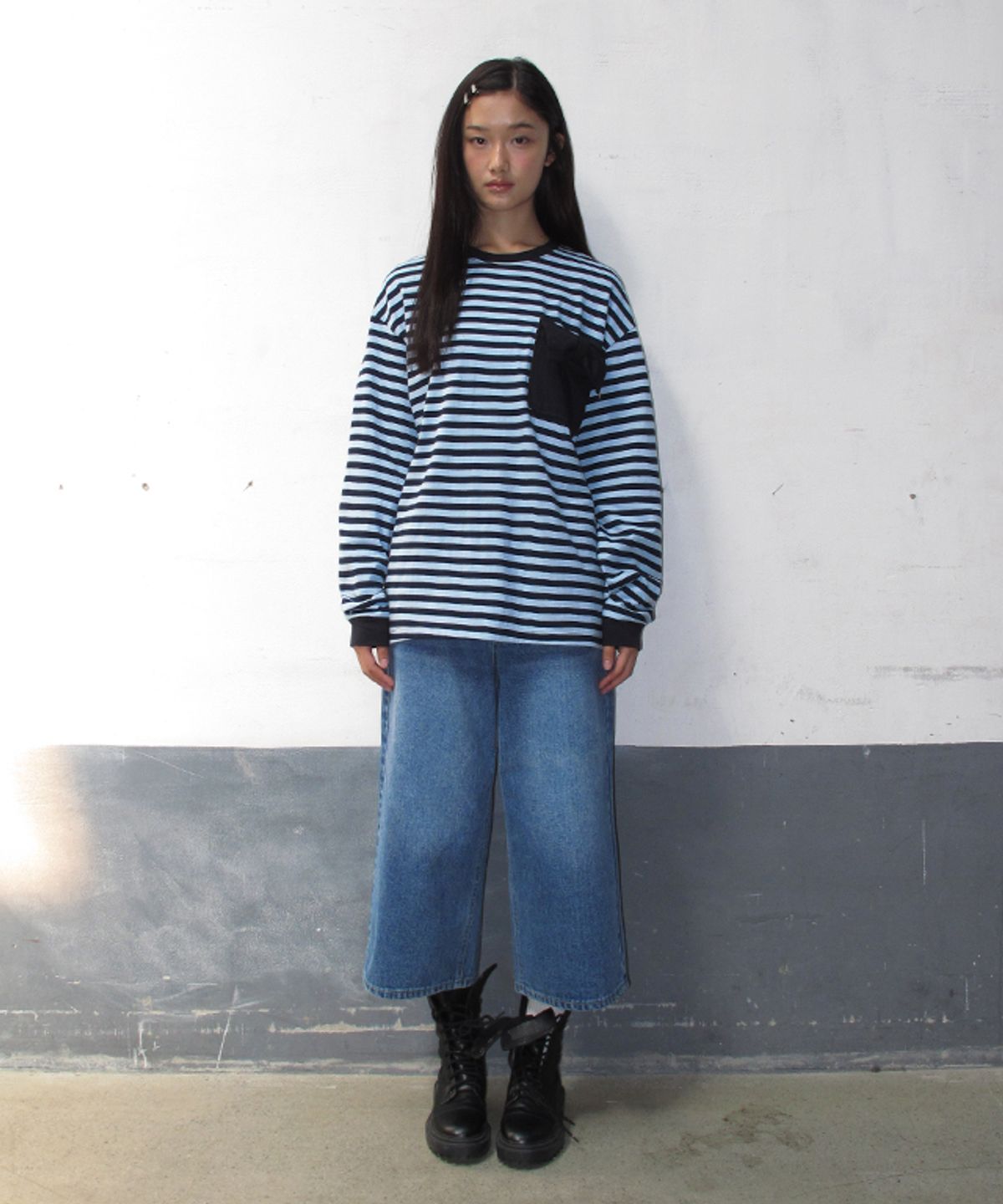 론론(RONRON) HEART POCKET BERMUDA DENIM PANTS MEDIUM BLUE