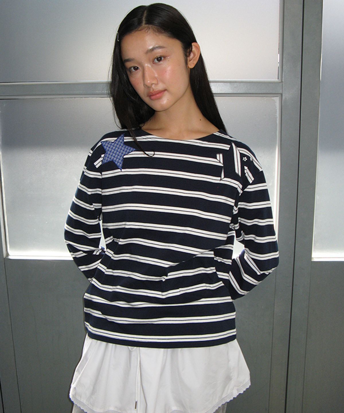 론론(RONRON) LAYERED SKIRT CORDUROY STRING PANTS WHITE GREY