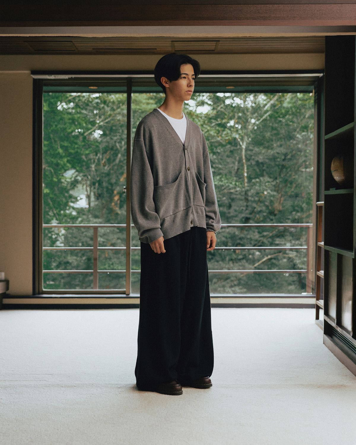 앵글런(ANGLAN) Lazy Pocket Cardigan - Grey
