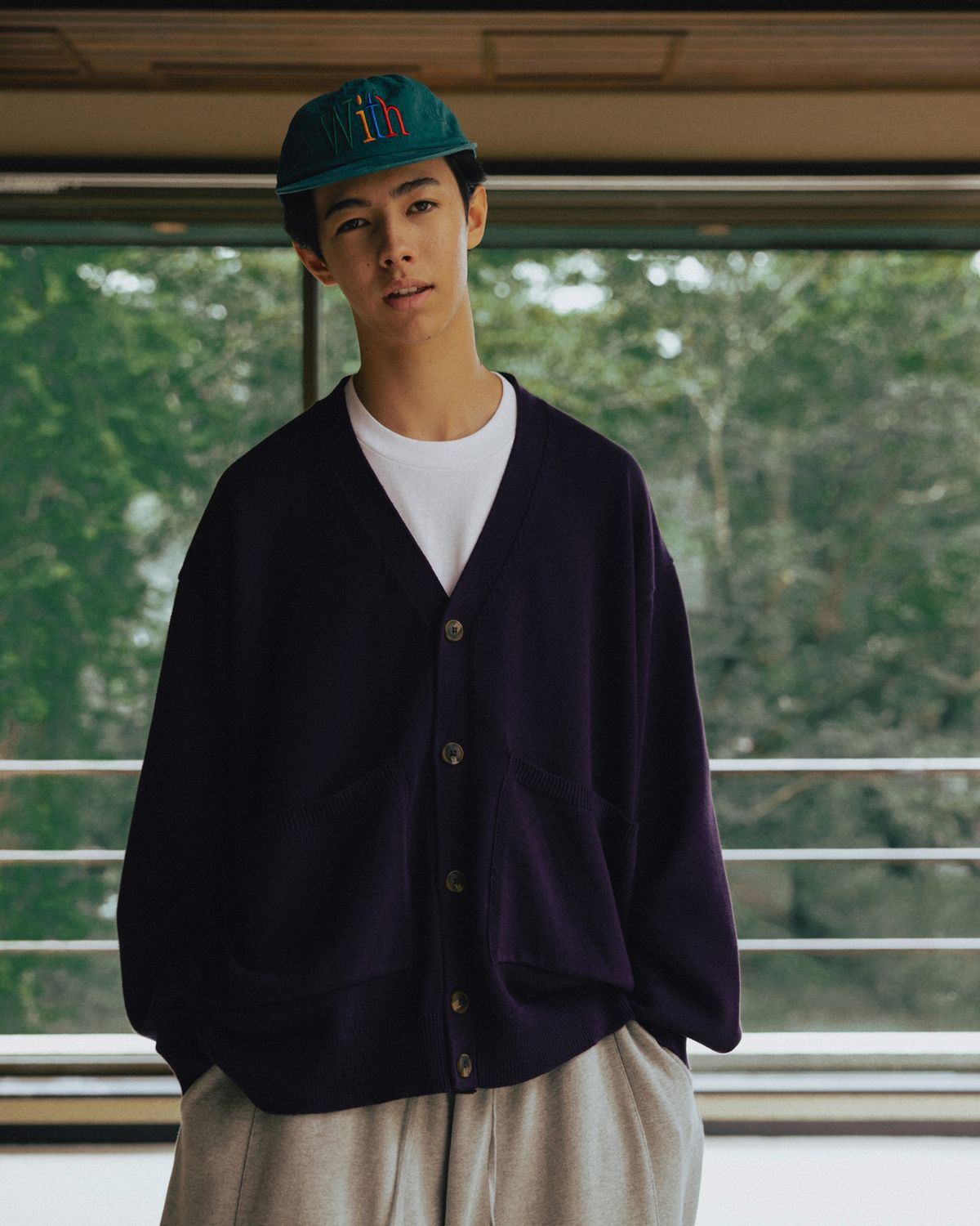 앵글런(ANGLAN) Lazy Pocket Cardigan - Purple