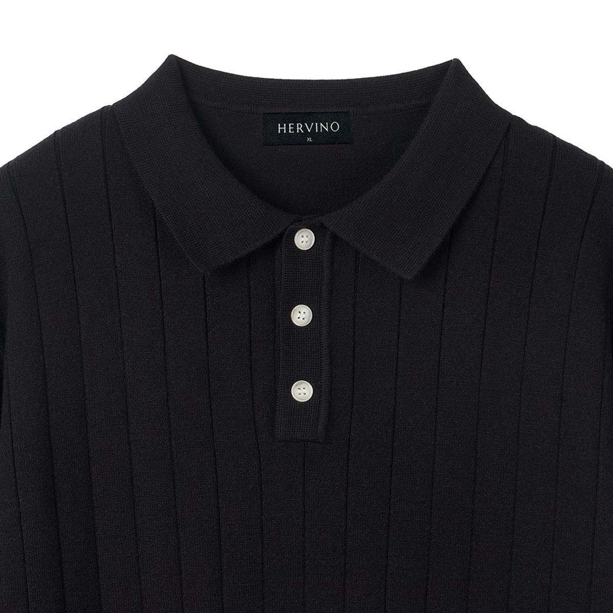 에르비노(HERVINO) 컴포트 버튼 케이블 카라 머슬 니트[블랙]