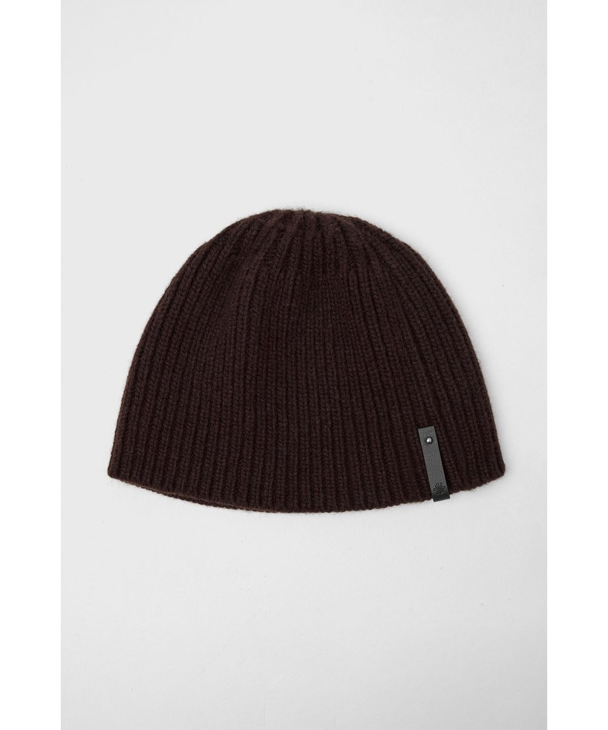 유스(YOUTH) Leather Trim Knit Beanie - Brown