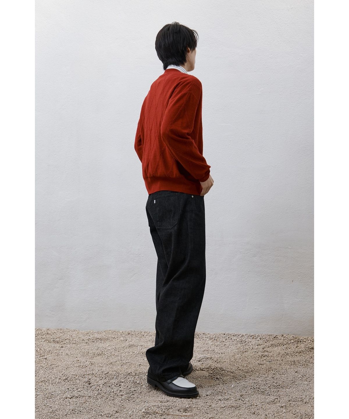 유스(YOUTH) Round Neck Textured Cardigan - Red
