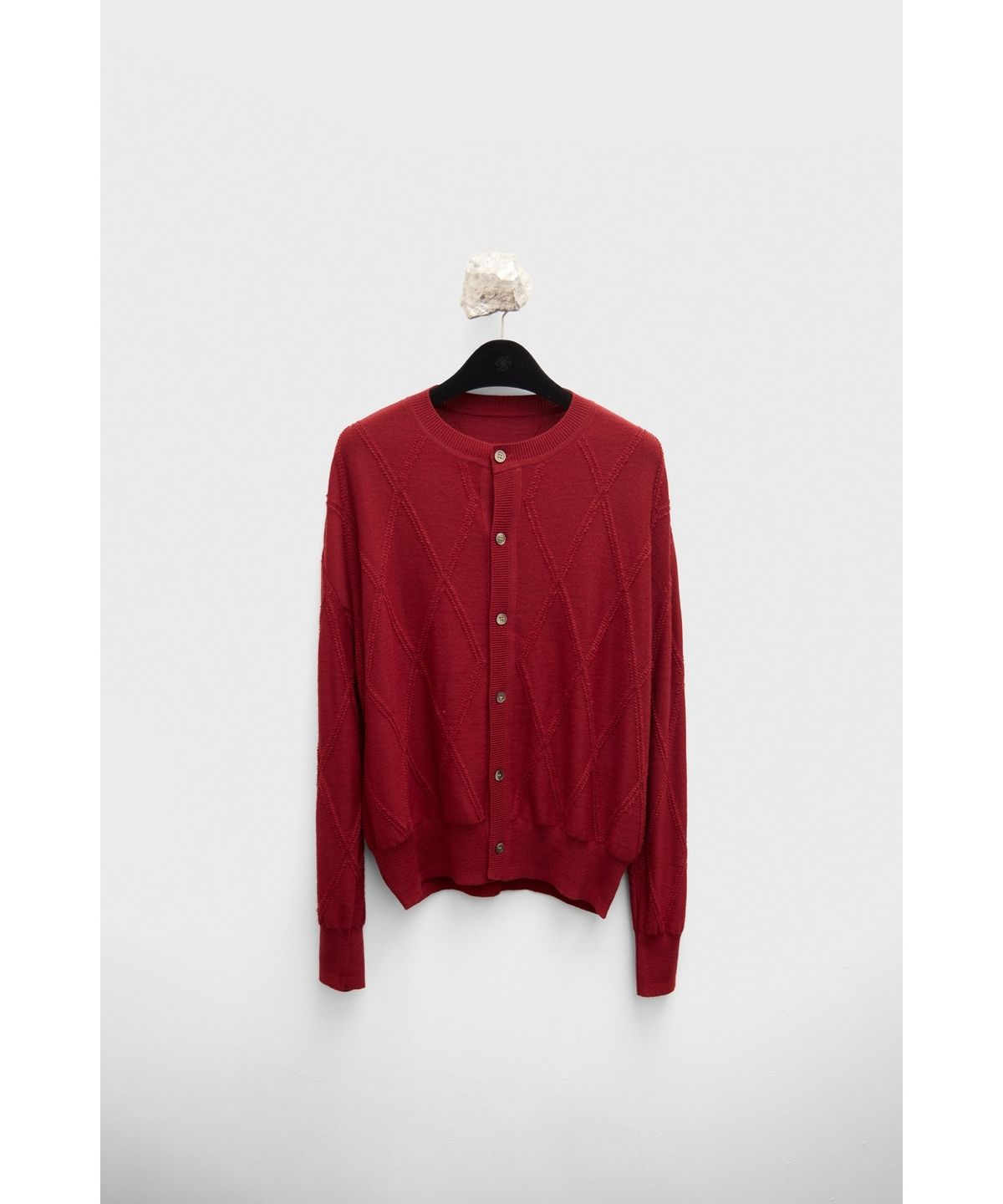 유스(YOUTH) Round Neck Textured Cardigan - Red
