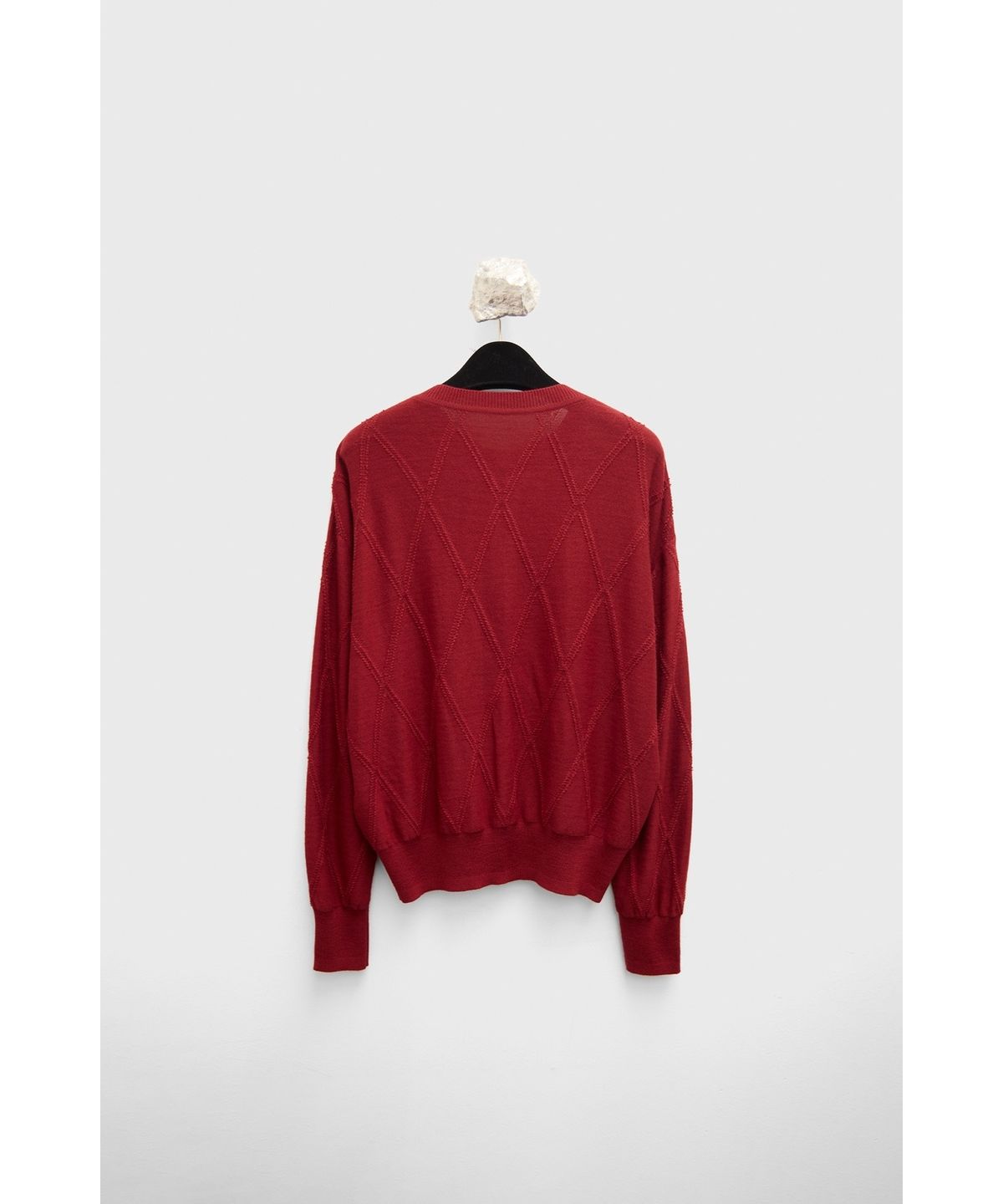유스(YOUTH) Round Neck Textured Cardigan - Red