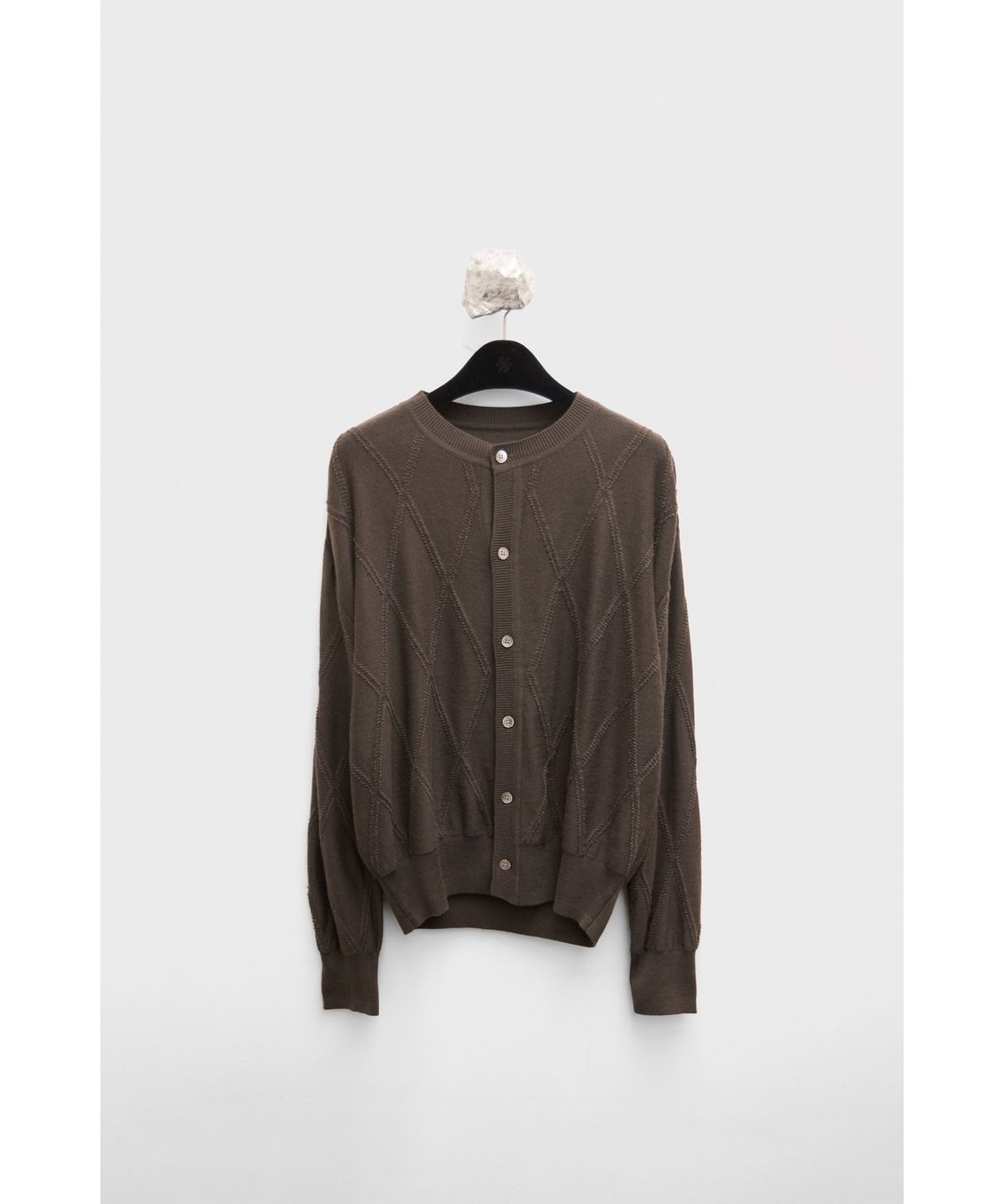 유스(YOUTH) Round Neck Textured Cardigan - Brown