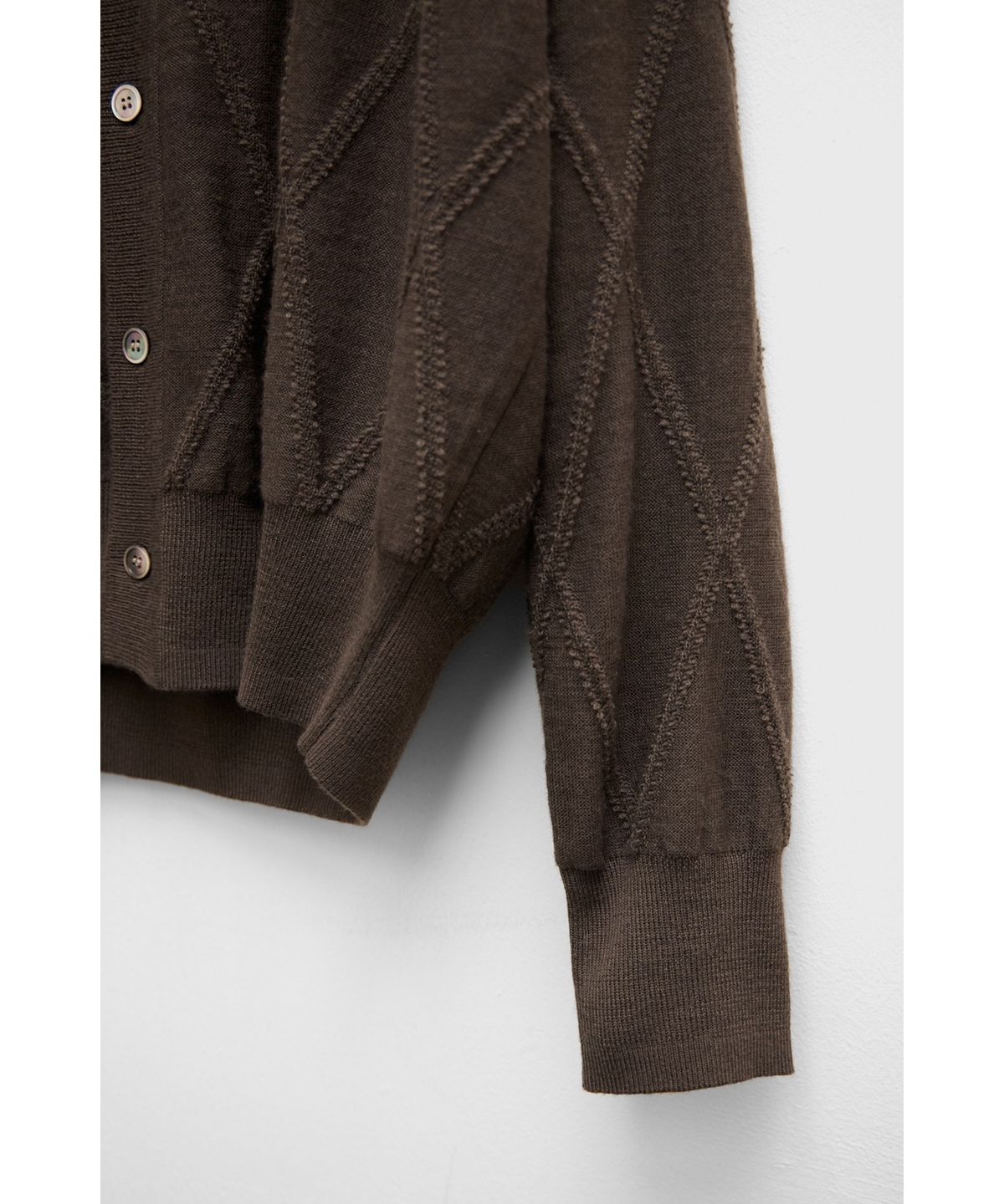 유스(YOUTH) Round Neck Textured Cardigan - Brown