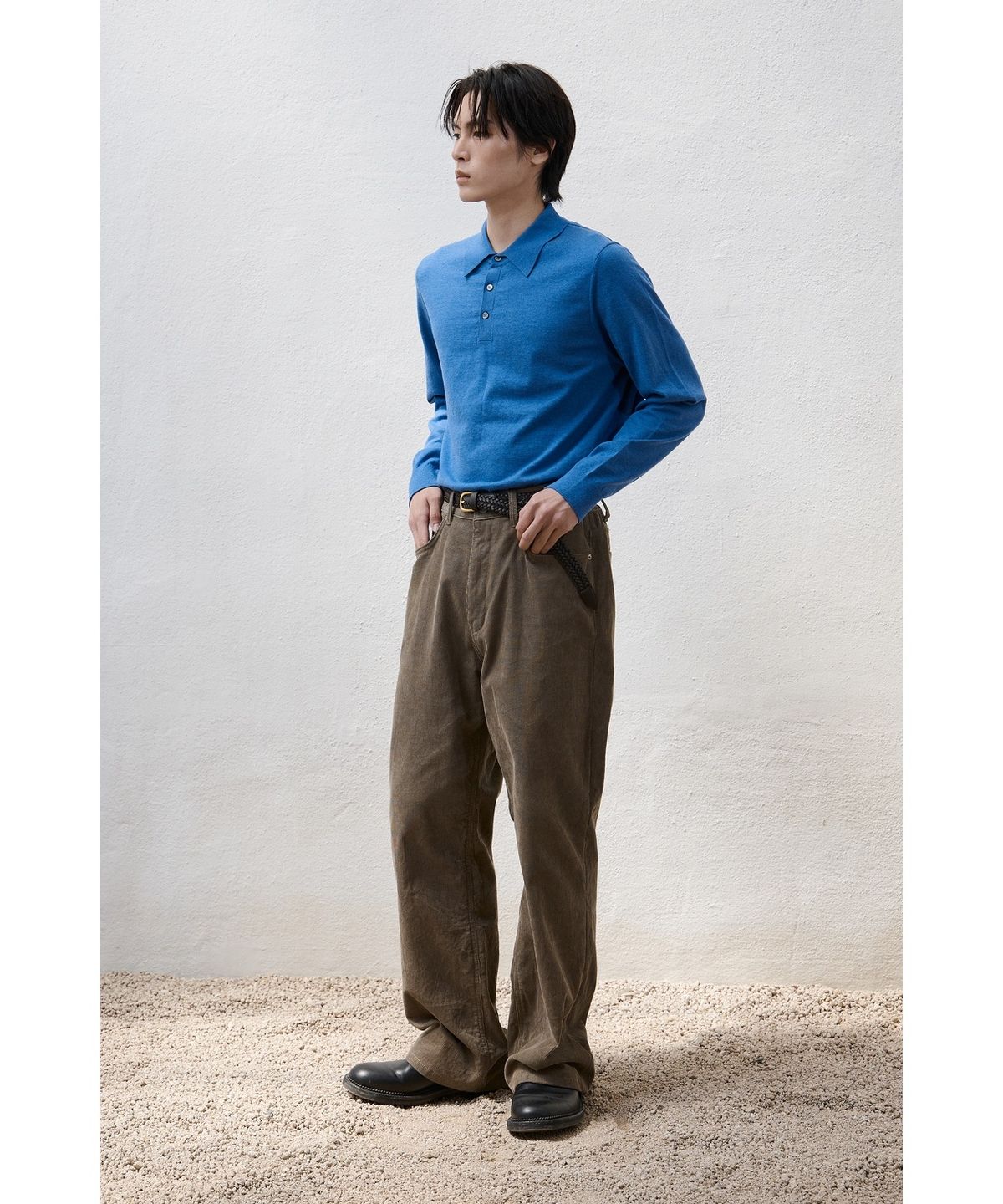 유스(YOUTH) Cotton Cashmere Polo Shirt - Blue