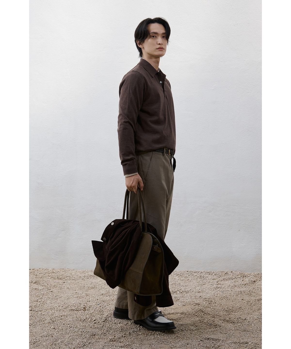 유스(YOUTH) Cotton Cashmere Polo Shirt - Dark Brown
