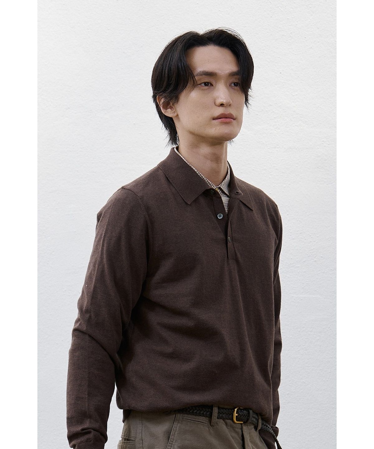 유스(YOUTH) Cotton Cashmere Polo Shirt - Dark Brown