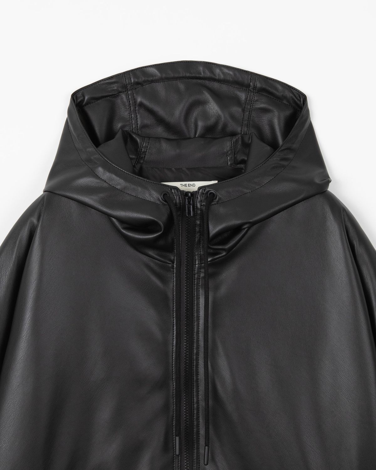 디앤드퀘스천(THEENDQUESTION) Leather hooded jumper / BLACK