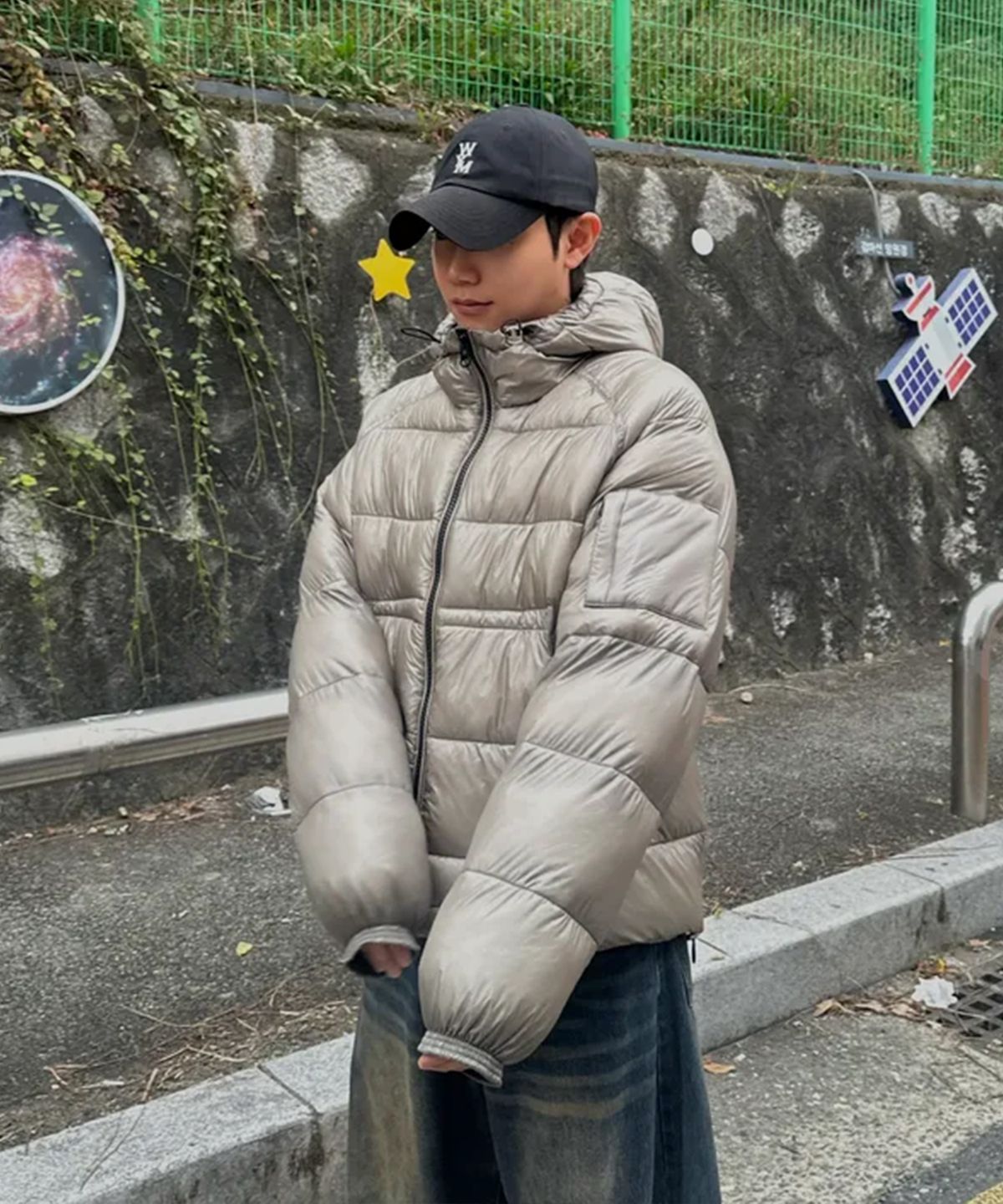 피인오(P.IN.O) 시스루 퀼팅 후드 경량패딩 - 진그레이