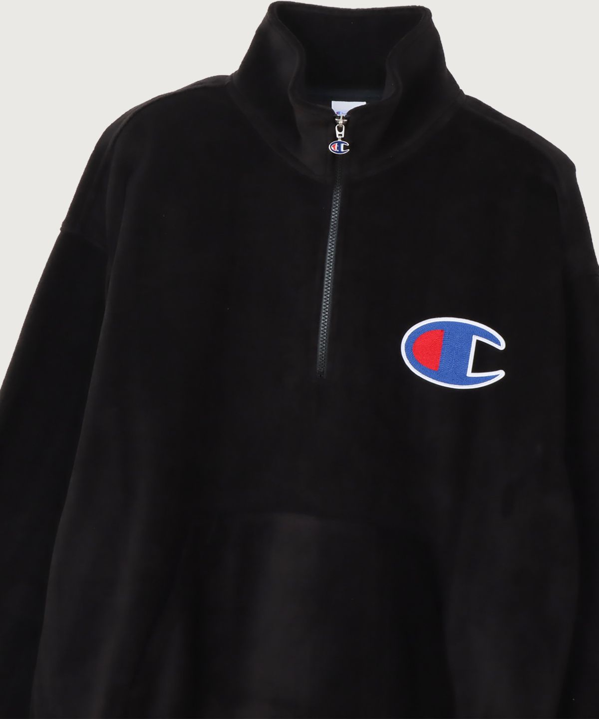 챔피온(CHAMPION) 빅 C로고 오버핏 하프 집업 플리스 Black