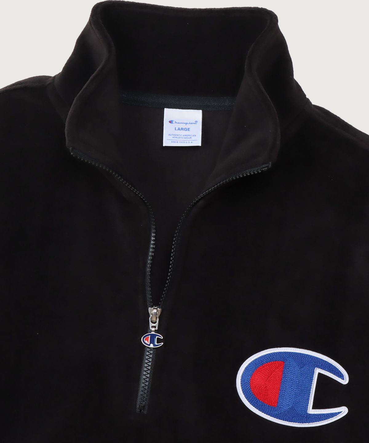 챔피온(CHAMPION) 빅 C로고 오버핏 하프 집업 플리스 Black