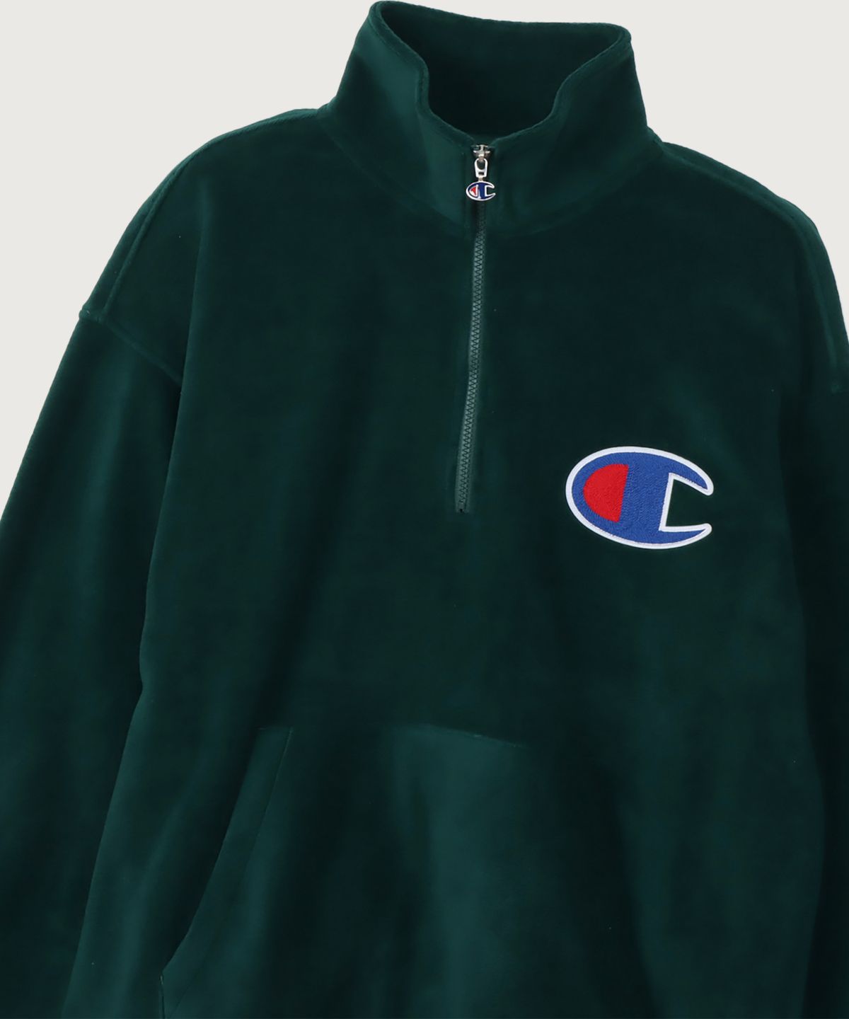 챔피온(CHAMPION) 빅 C로고 오버핏 하프 집업 플리스 Dark Green