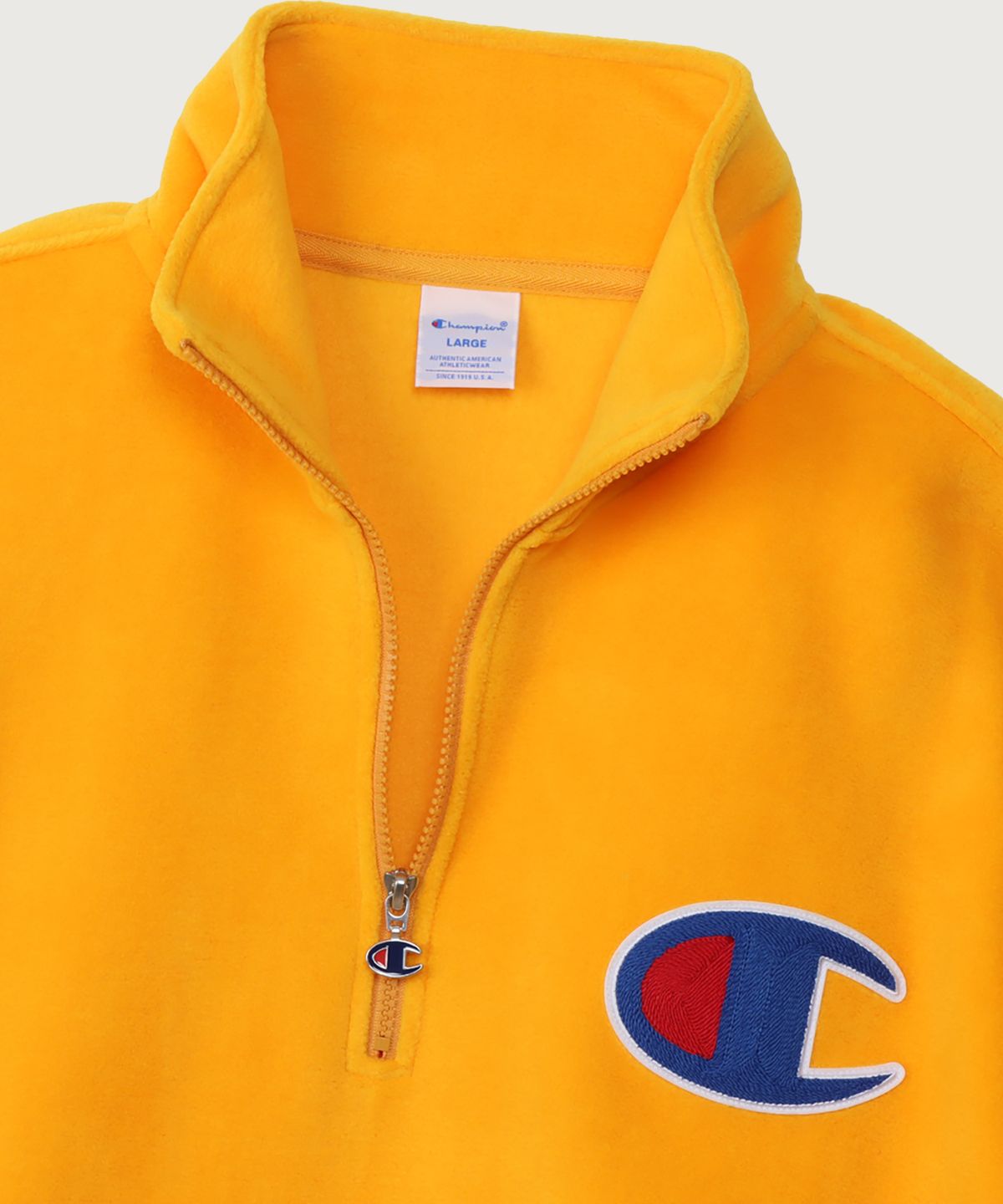 챔피온(CHAMPION) 빅 C로고 오버핏 하프 집업 플리스 Gold