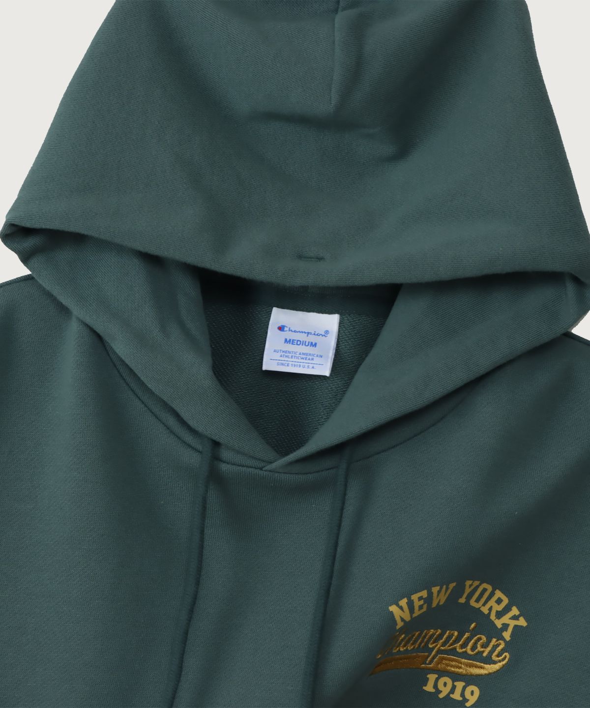 챔피온(CHAMPION) 여성 NEW YORK 루즈핏 후드 티셔츠 Deep Green