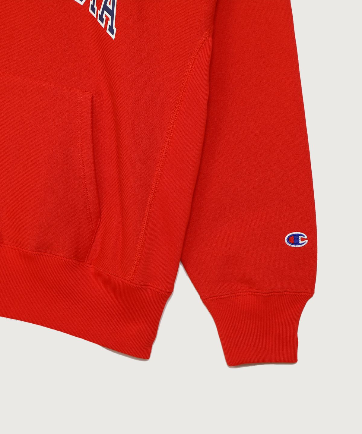 챔피온(CHAMPION) 여성 리버스위브 시그니처 그래픽 기모 후드 티셔츠 Ruby Red