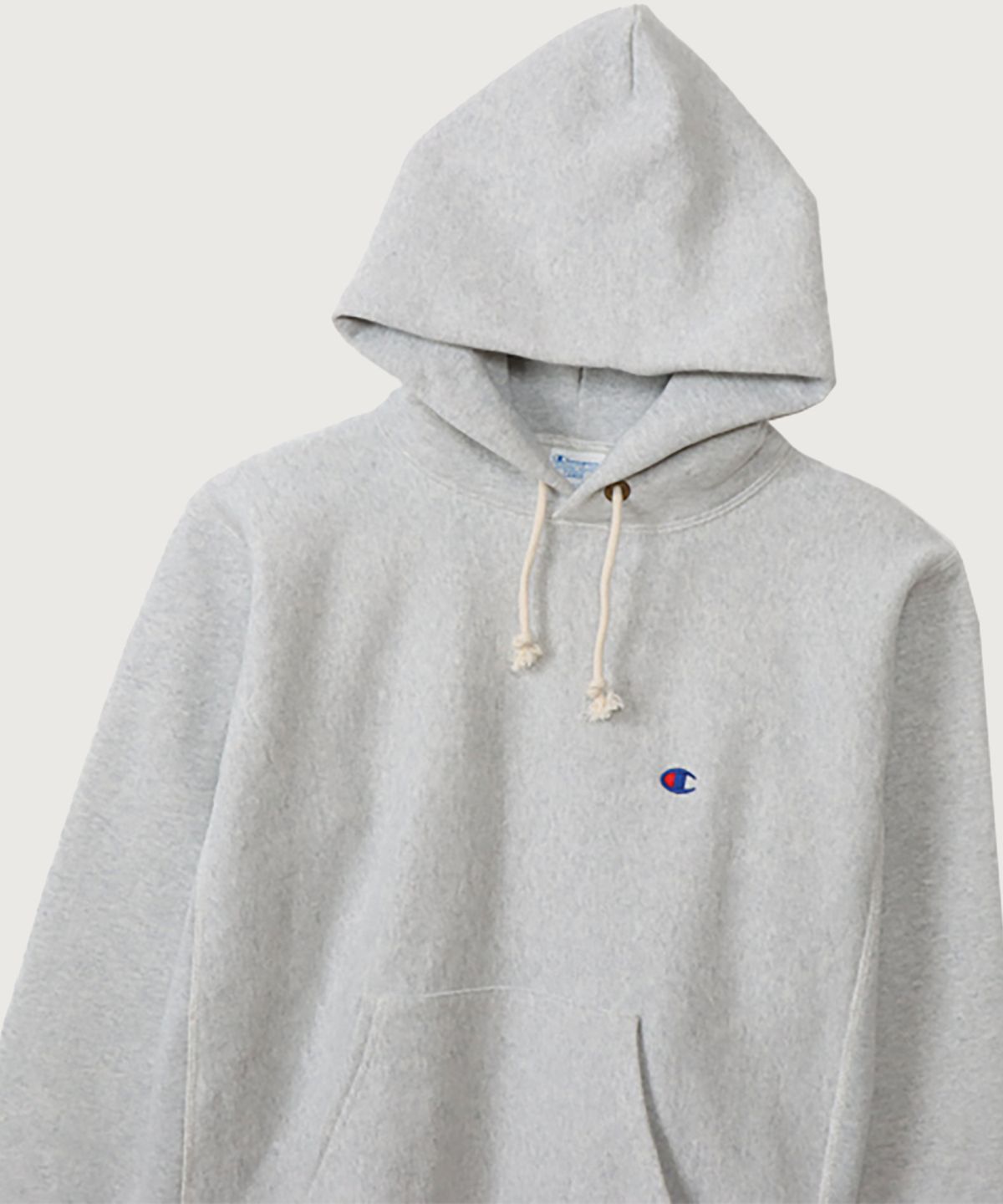챔피온(CHAMPION) 리버스위브 블루택 C로고 오버핏 기모 후드 티셔츠 Silver Grey