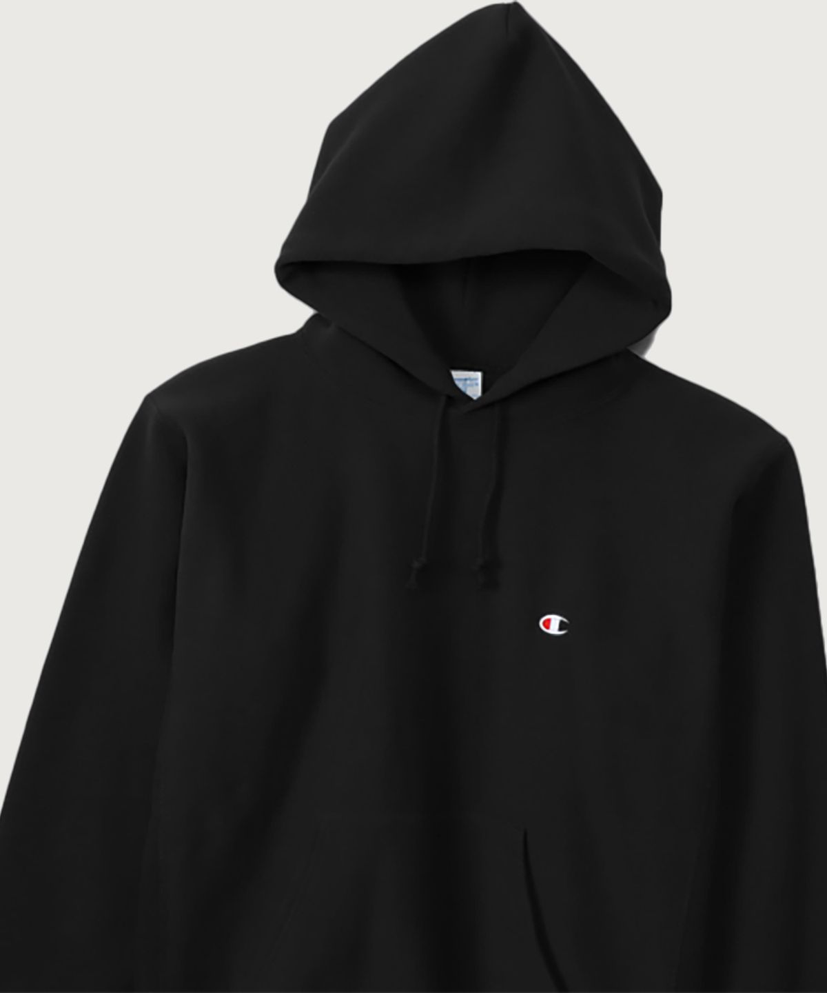 챔피온(CHAMPION) 리버스위브 블루택 C로고 오버핏 기모 후드 티셔츠 Black