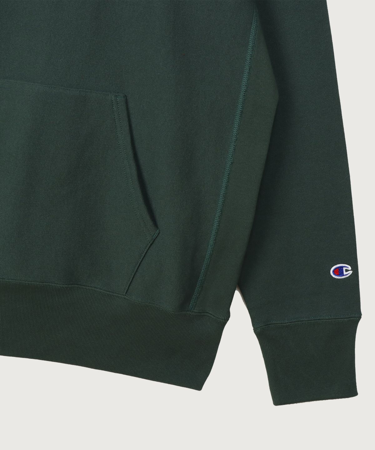 챔피온(CHAMPION) 리버스위브 블루택 C로고 오버핏 기모 후드 티셔츠 Dark Green