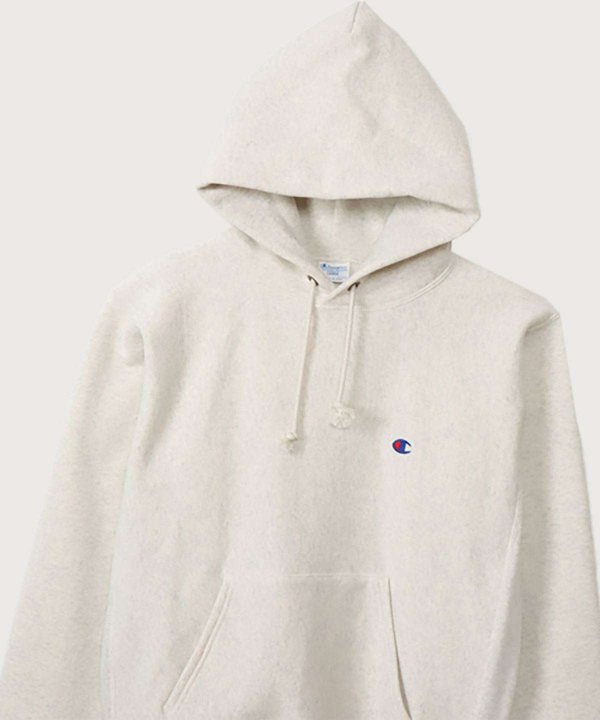 챔피온(CHAMPION) 리버스위브 블루택 C로고 오버핏 기모 후드 티셔츠 Oatmeal