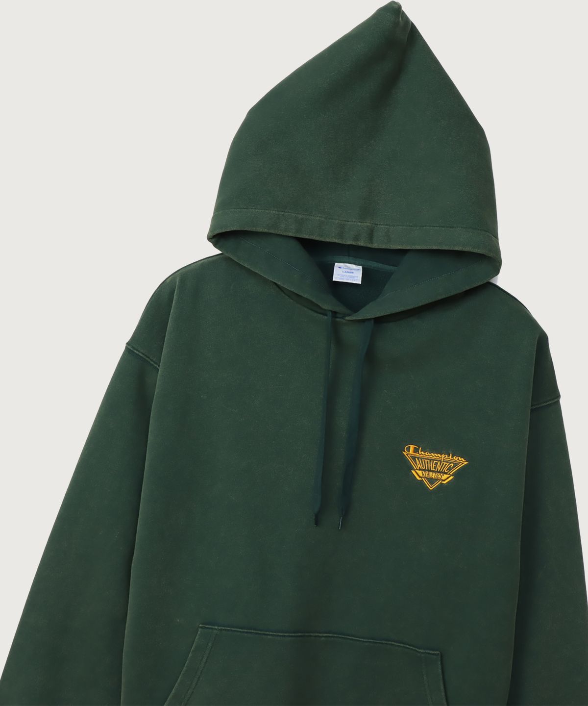 챔피온(CHAMPION) 조그택 어센틱 로고 오버핏 후드 티셔츠 Dark Green