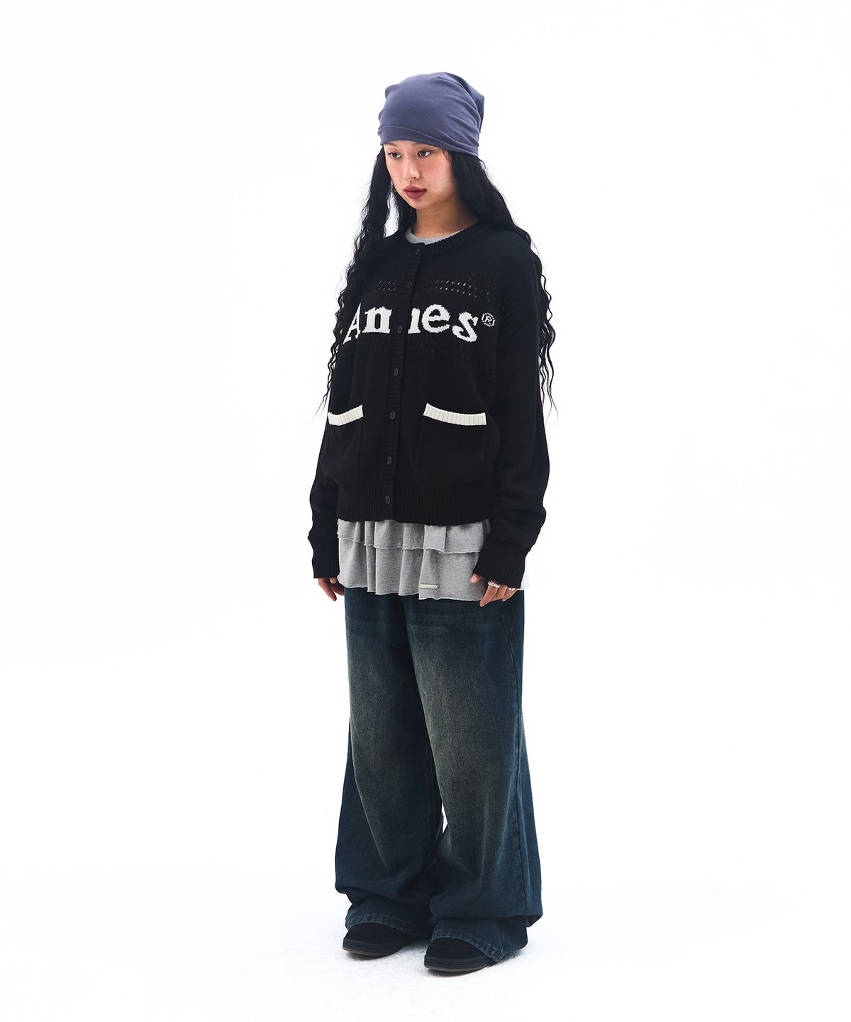아메스 월드와이드(AMES-WORLDWIDE) PUNCHED CARDIGAN BLACK
