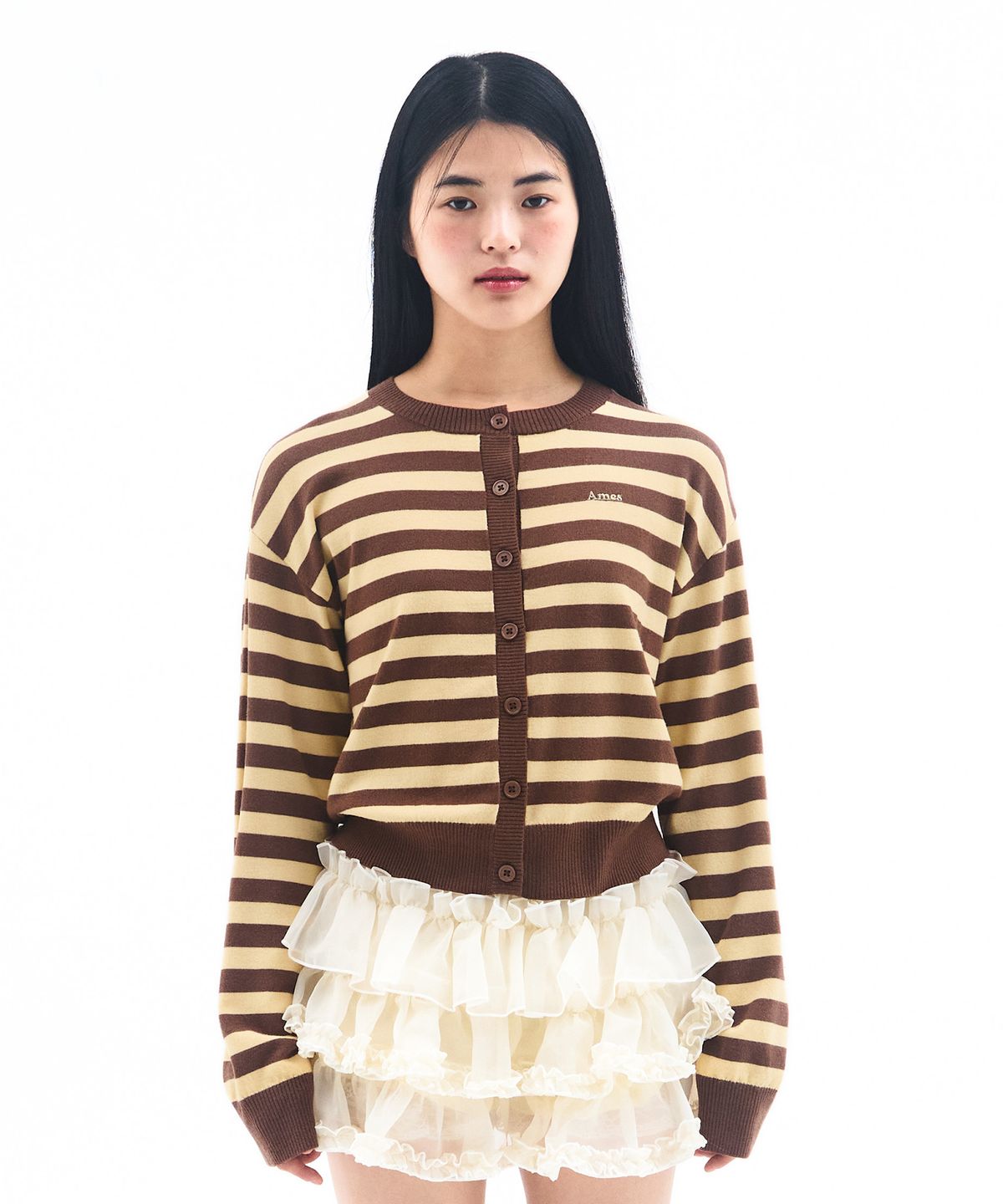 아메스 월드와이드(AMES-WORLDWIDE) STRIPE ROUND NECK CARDIGAN YELLOW