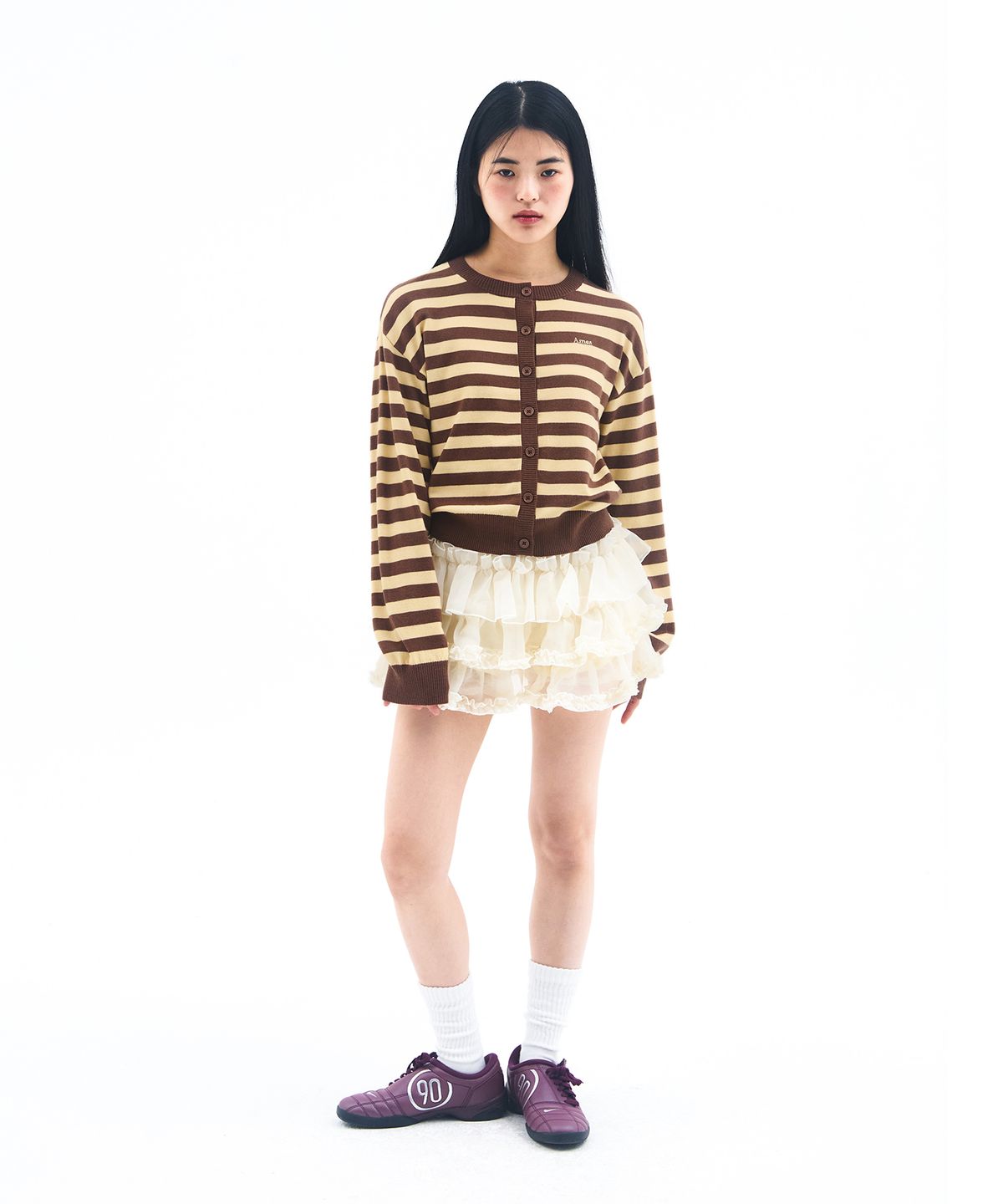 아메스 월드와이드(AMES-WORLDWIDE) STRIPE ROUND NECK CARDIGAN YELLOW