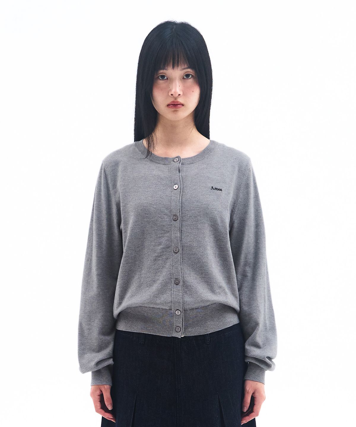 아메스 월드와이드(AMES-WORLDWIDE) BASIC ROUND NECK CARDIGAN GREY
