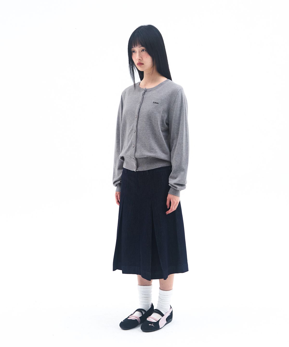 아메스 월드와이드(AMES-WORLDWIDE) BASIC ROUND NECK CARDIGAN GREY