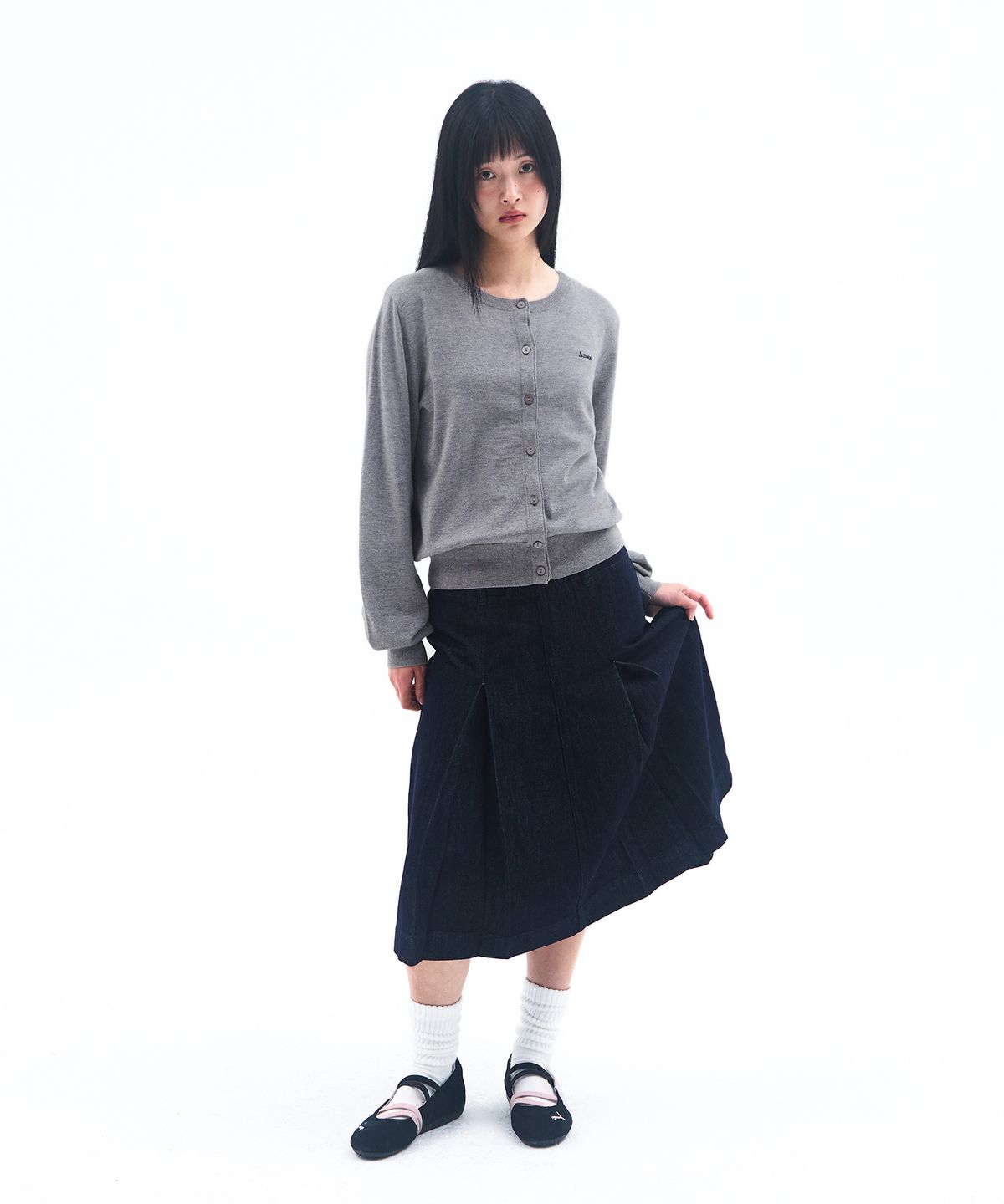 아메스 월드와이드(AMES-WORLDWIDE) BASIC ROUND NECK CARDIGAN GREY
