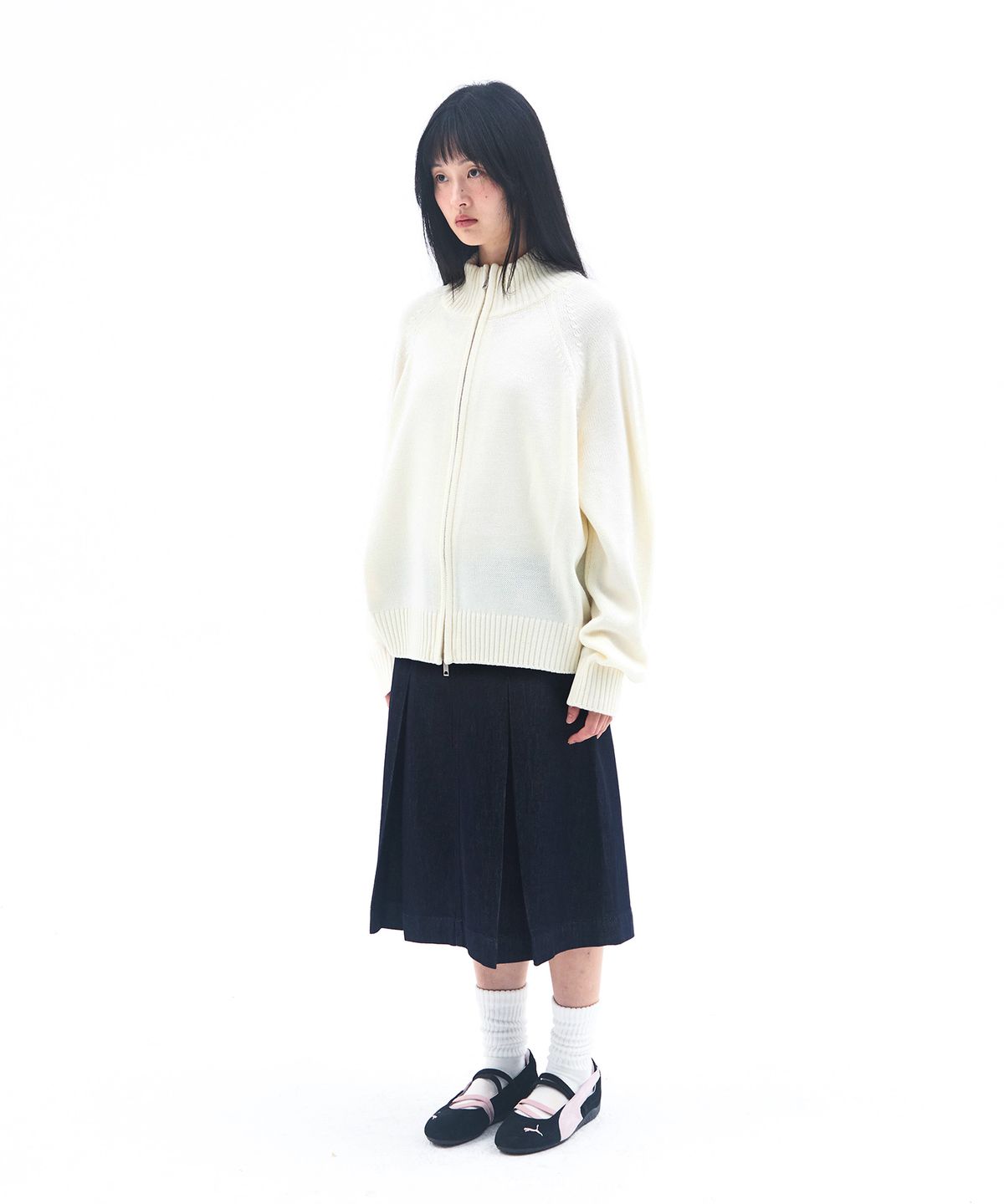 아메스 월드와이드(AMES-WORLDWIDE) BASIC KNIT ZIP-UP WHITE