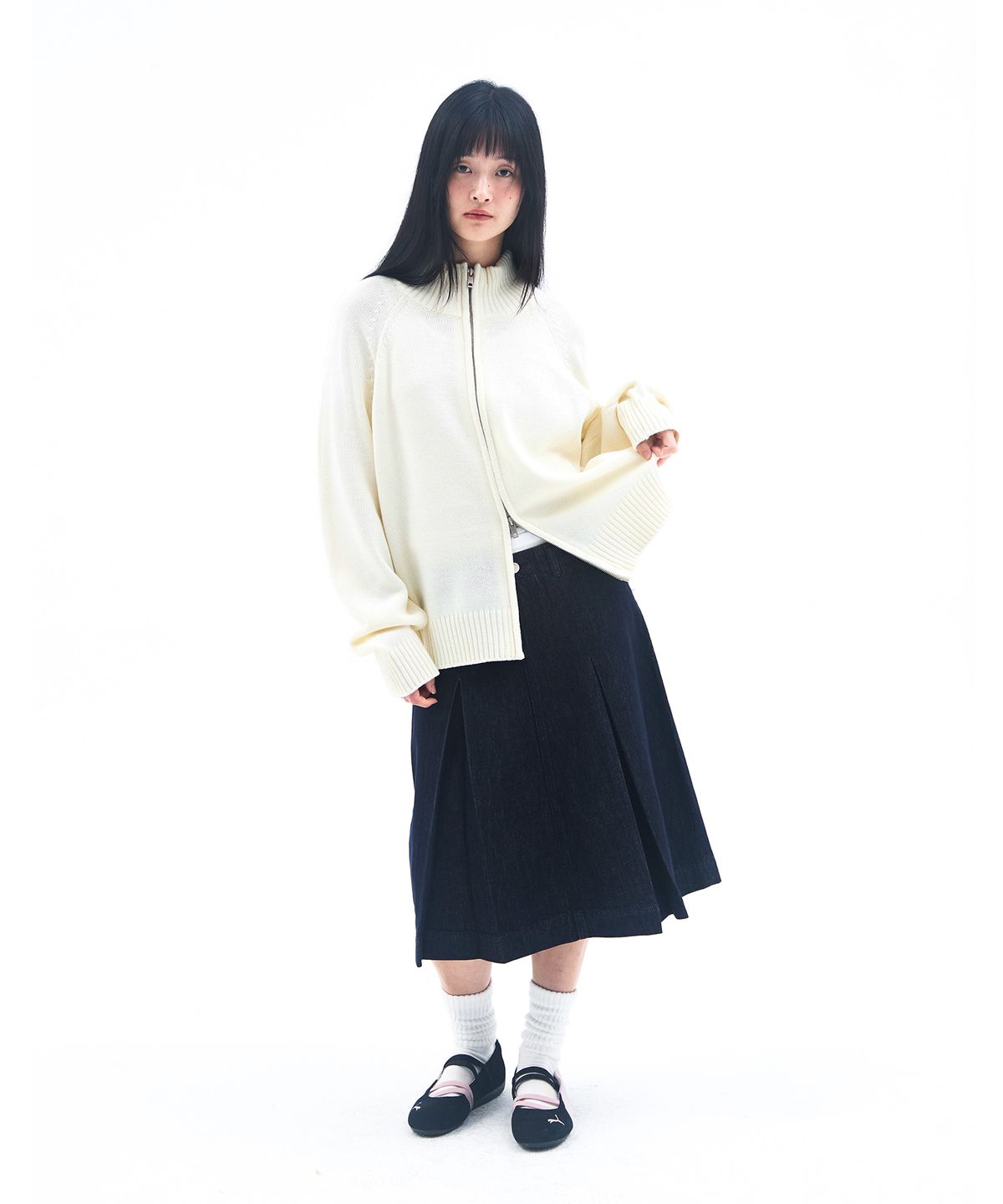 아메스 월드와이드(AMES-WORLDWIDE) BASIC KNIT ZIP-UP WHITE